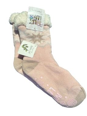 Muk Luks Cozy Pink Sherpa Lined Cabin Socks Fair Isle Sz L/XL Soft Girl NWT